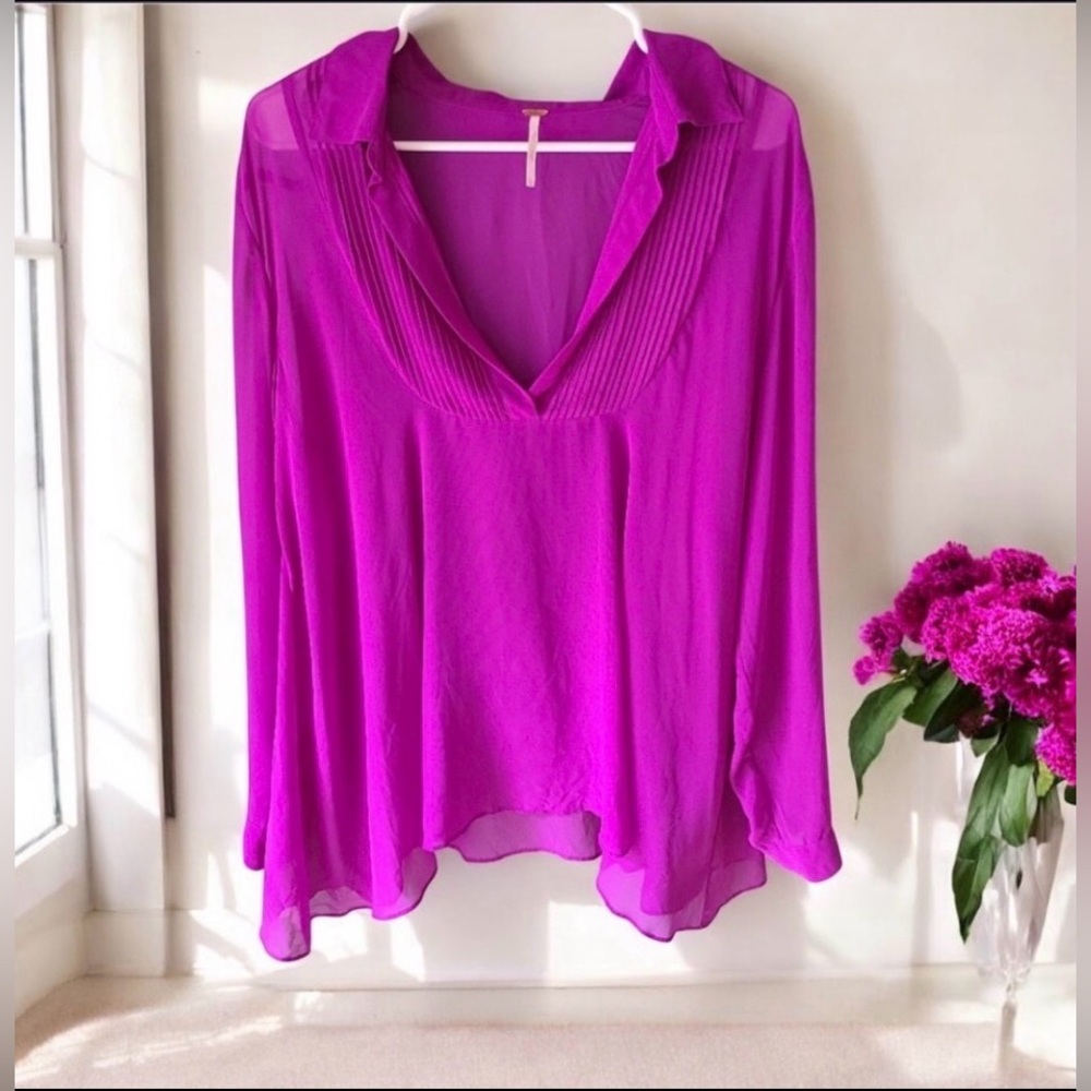 🌸 Free People Sheer Floral Top – Size Large, Purple Boho Beauty 🌸 - Picture 4 of 4
